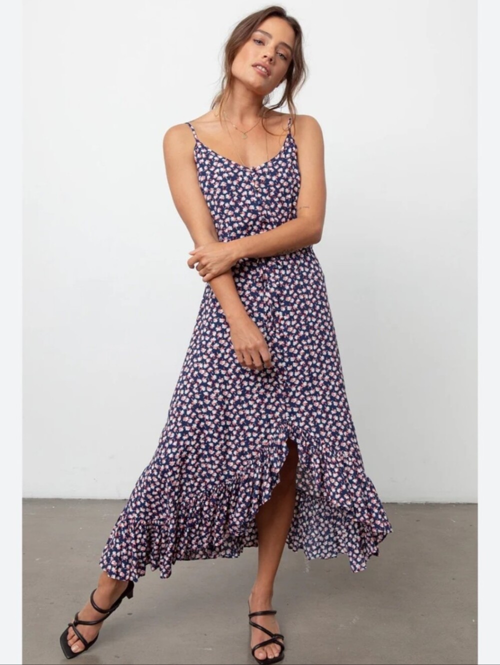 Rails Frida Navy Floral Sleeveless Hi-lo Dress Size S